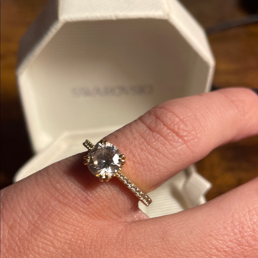 Swarovski Gold-Tone Ring with Sparkling Crystal - Picture 4 of 8